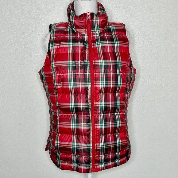 Lands End Vest Women's M Plaid Down Puffer Feather Casual Preppy Cozy - Picture 1 of 5